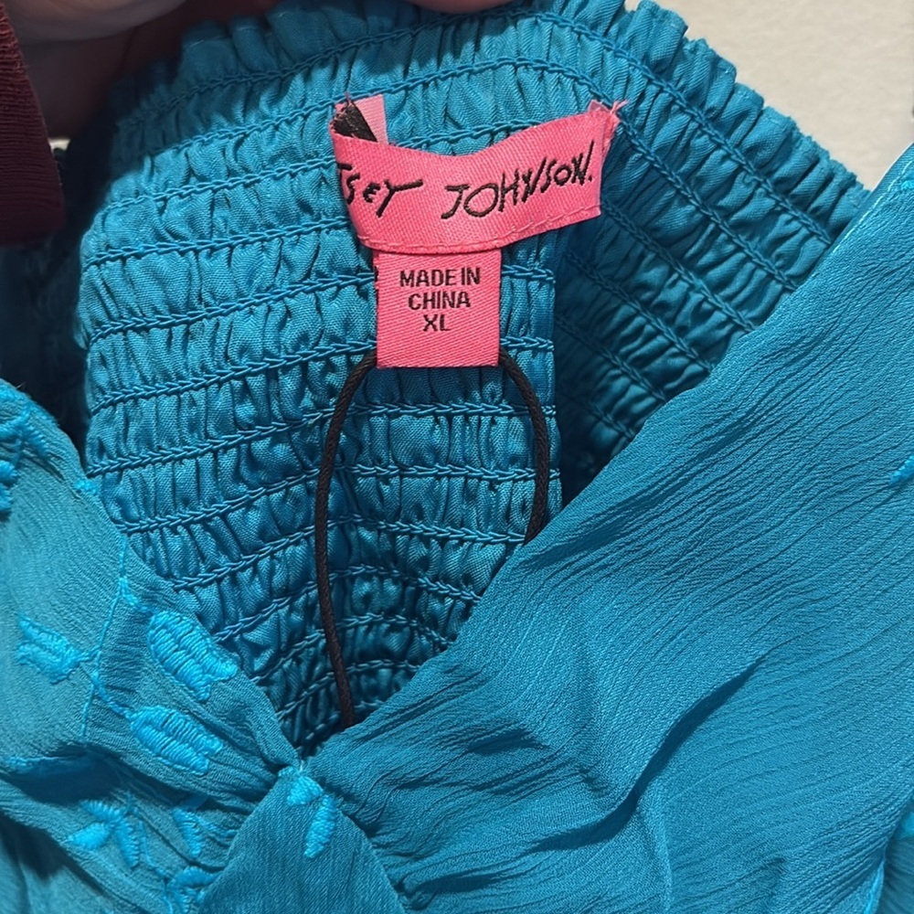 Betsey Johnson Y2K fairy turquoise embroidered slip babydoll dress XL nwt - Picture 5 of 5